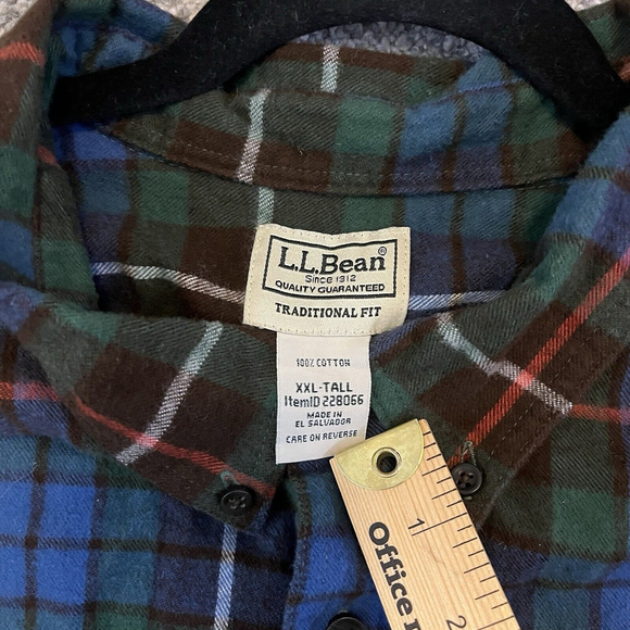 VTG L.L. Bean Traditional Fit Flannel Shirt Mens 2XL Tall Red Green Plaid 228066 - Picture 4 of 6